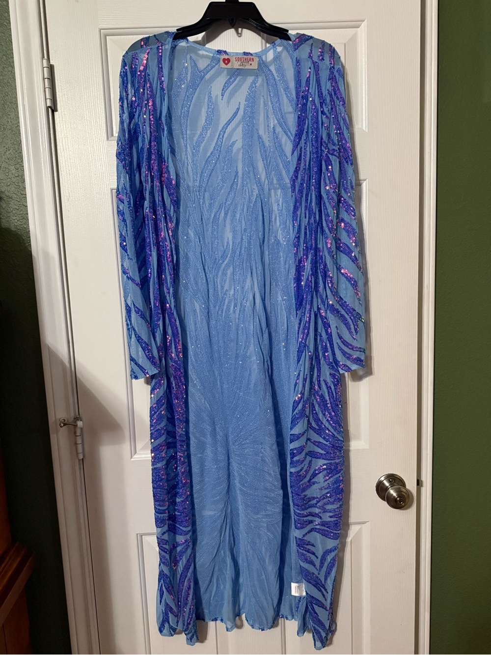 Sequin Hearts Light Blue & Purple Sequin Long Sheer Duster